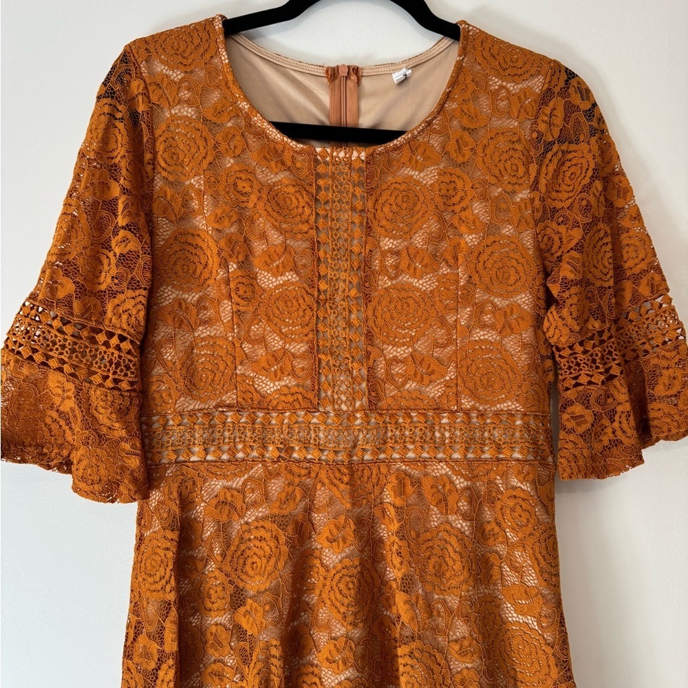 Elegant Orange Lace Dress - Picture 2 of 5